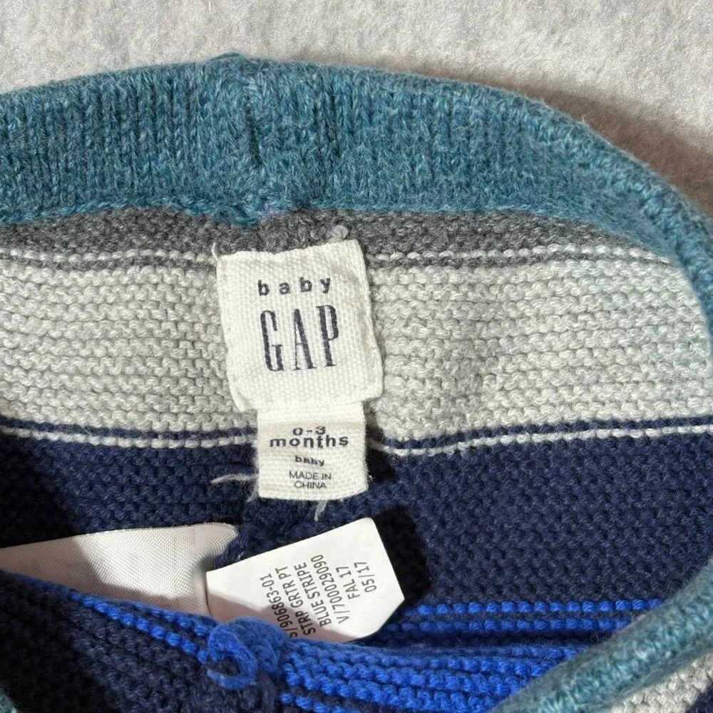 Baby Gap Striped Knit Sweater Pants Infant 0-3 Months Blue Gray Cream Cotton